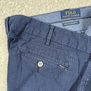 Polo Ralph Lauren‎ Seersucker Shorts Blue Flat Front Chino Mens Size 40 Stretch